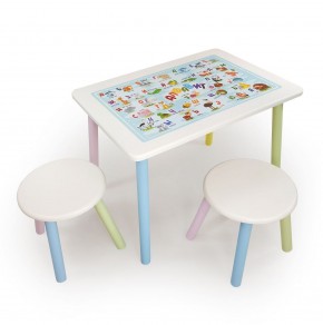 Детский комплект стол и два табурета круглых с накладкой Алфавит (Белый, Белый, Цветной) в Тюмени - tyumen.mebel-74.com | фото
