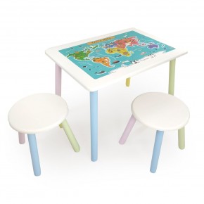 Детский комплект стол и два табурета круглых с накладкой Детский мир (Белый, Белый, Цветной) в Тюмени - tyumen.mebel-74.com | фото