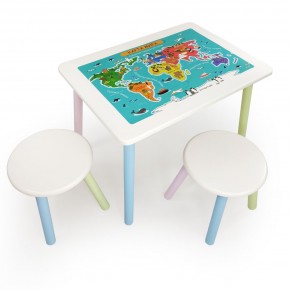 Детский комплект стол и два табурета круглых с накладкой Детский мир (Белый, Белый, Цветной) в Тюмени - tyumen.mebel-74.com | фото
