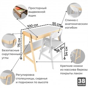 Комплект растущий стол и стул 38 попугаев «Вуди» (Белый, Без покрытия) в Тюмени - tyumen.mebel-74.com | фото