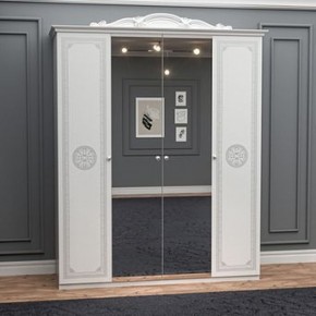 Шкаф 4-х дверный с зеркалами (12.244) Грация (белый/серебро) в Тюмени - tyumen.mebel-74.com | фото