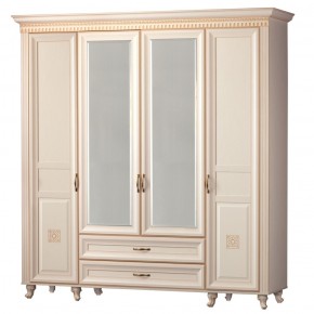 Шкаф для одежды 4-дверный с зеркалом №493 Марлен кремовый белый в Тюмени - tyumen.mebel-74.com | фото